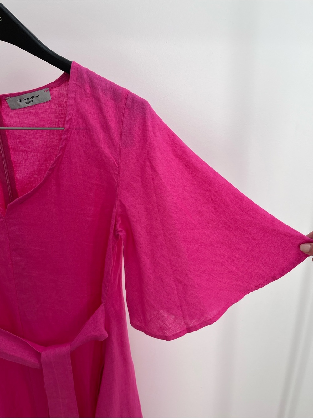 Bailey 100% linen flutter sleeve maxi dress with self belt XS pockets tie waist - Picture 5 of 10